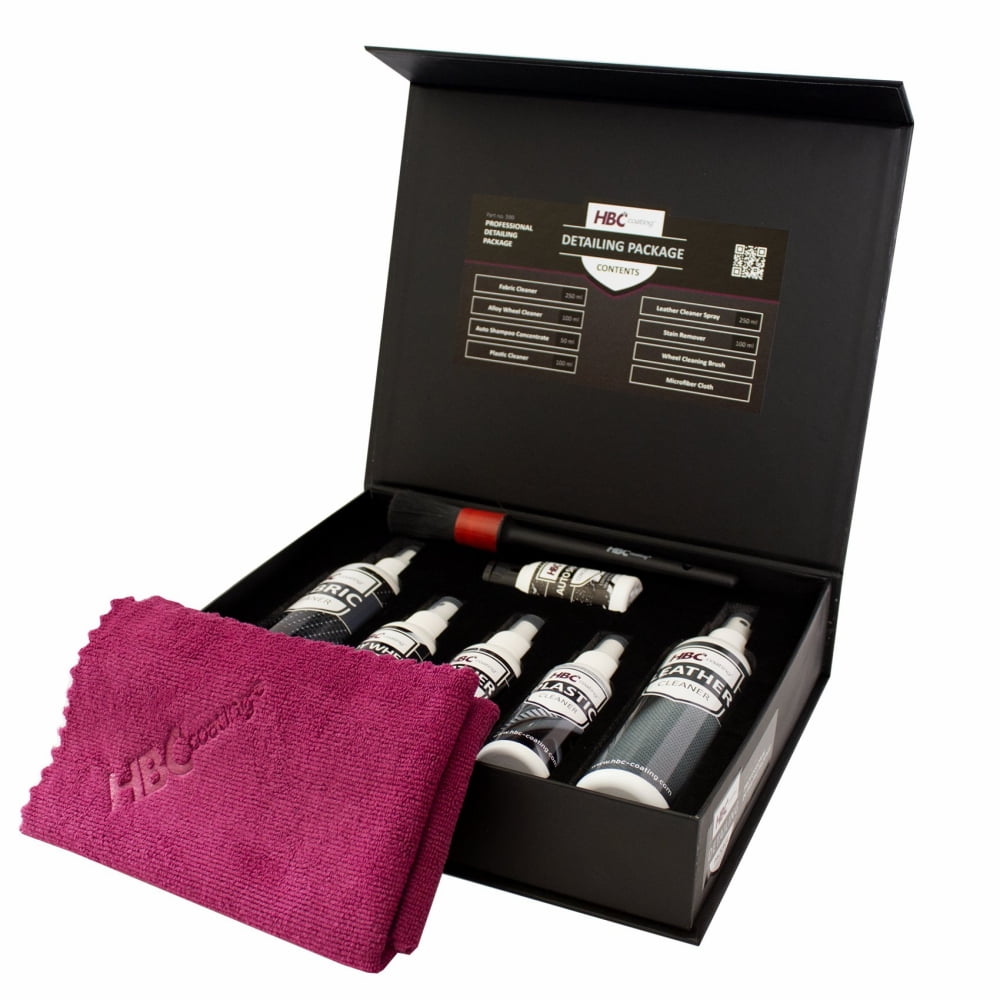 Open doos met het Professional Detailing Cleaning Package voor interieur en exterieur van de auto.