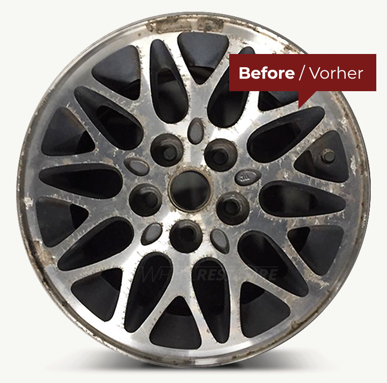 Before and after of an alloy wheel repair